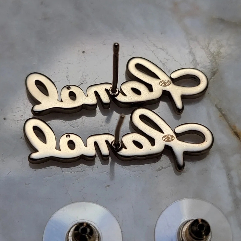 Chanel Gold Tone Cursive Script Crawler Women's Earrings - Picture 10 of 11